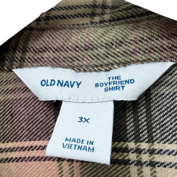 OLD NAVY Boyfriend Flannel Shirt Womens Plus Size 3X Green Plaid Button Down - Picture 6 of 8